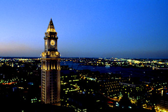 A picture of the exterior of the Park Plaza at night